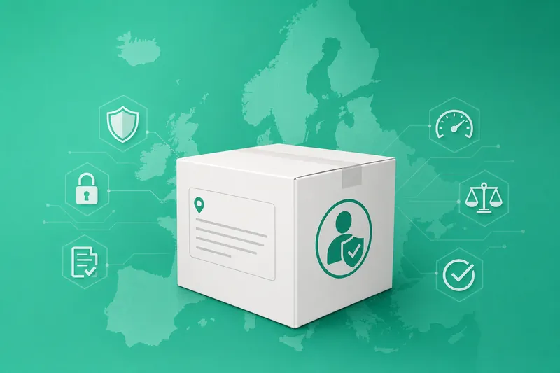 A product box carrying a Responsible Person badge, surrounded by compliance icons.